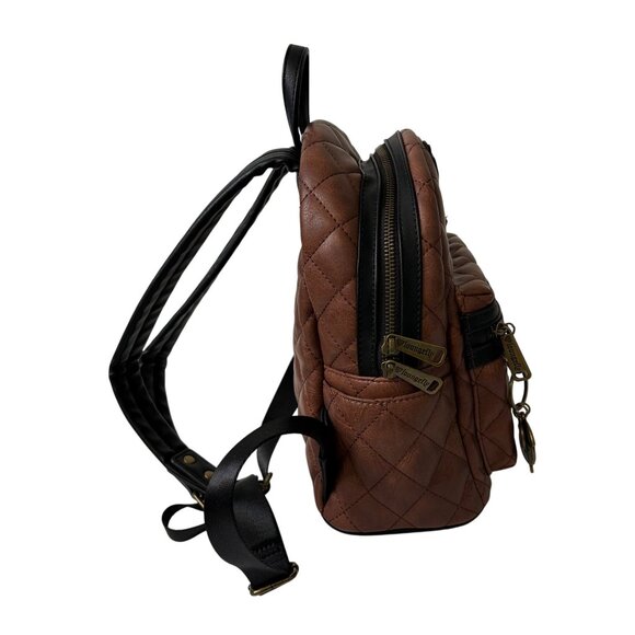 Loungefly Harry Potter Hogwarts Crest Quilted Brown Mini Backpack With Keychain - Picture 9 of 11